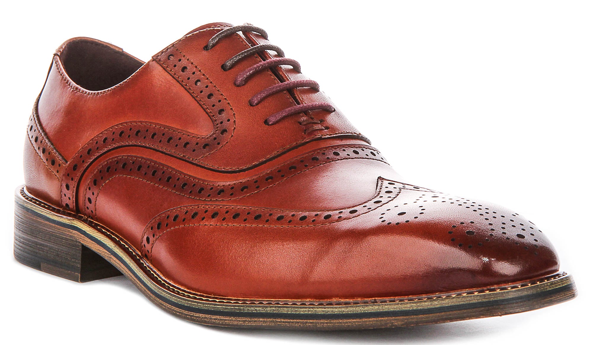 Drake in dark tan mens chisel toe leather brogue shoes by Justinreess England