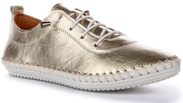 Lexi 2 Leather Plimsoll In Gold Metalic