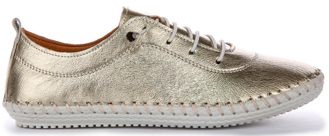 Lexi 2 Leather Plimsoll In Gold Metalic