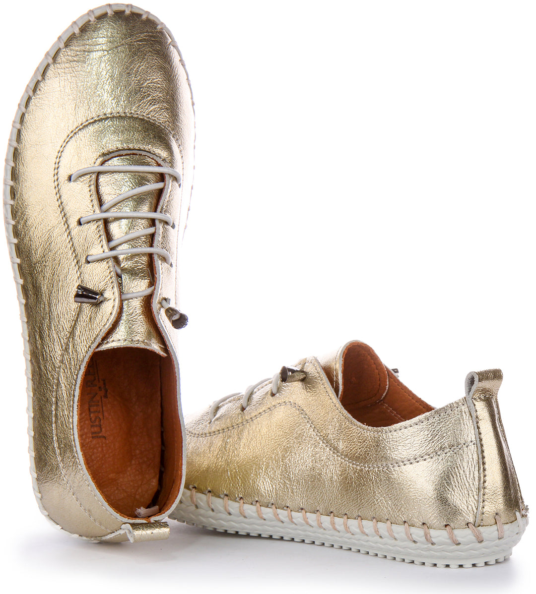 Lexi 2 Leather Plimsoll In Gold Metalic
