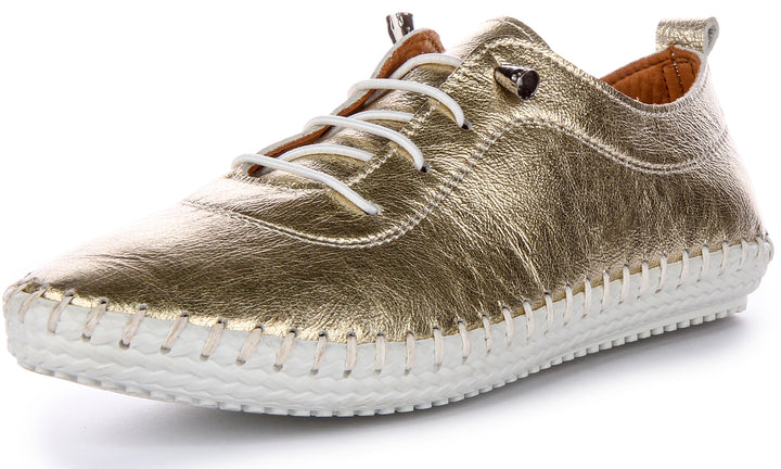 Lexi 2 Leather Plimsoll In Gold Metalic