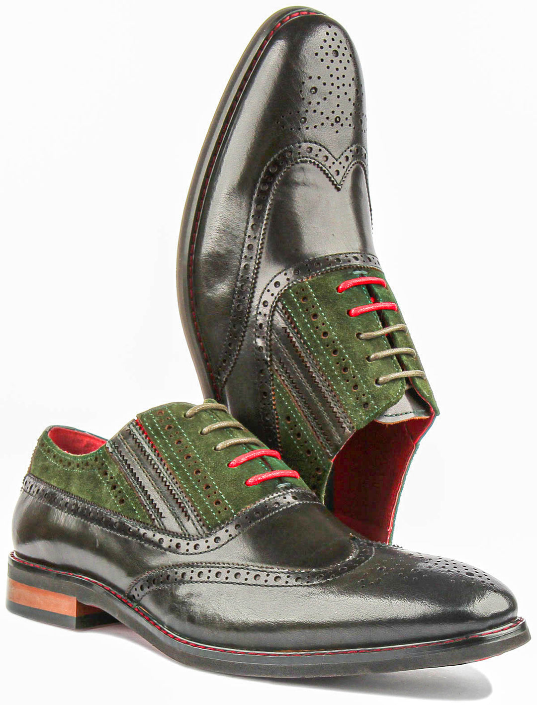 Jake In Green Mens Lace Up Two Tone Leather Brogue Shoes