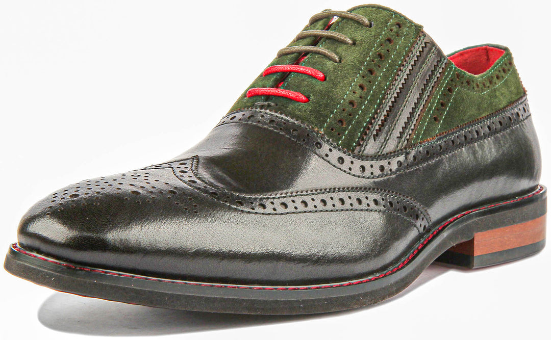 Jake Lace Up Leather Brogue In Green
