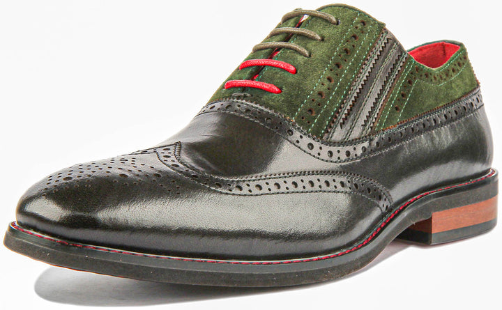 Jake Lace Up Leather Brogue In Green