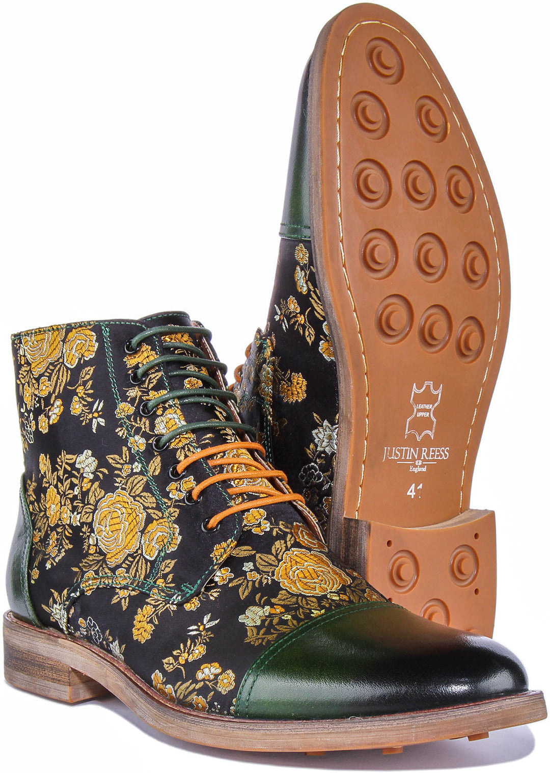Adam Floral Ankle Boots In Green