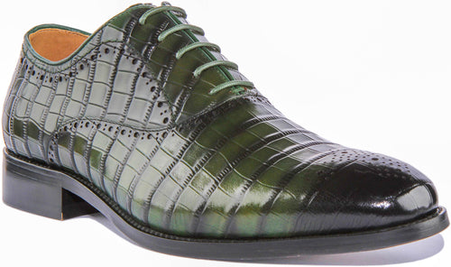 Andre Lace up Croc Print In Green