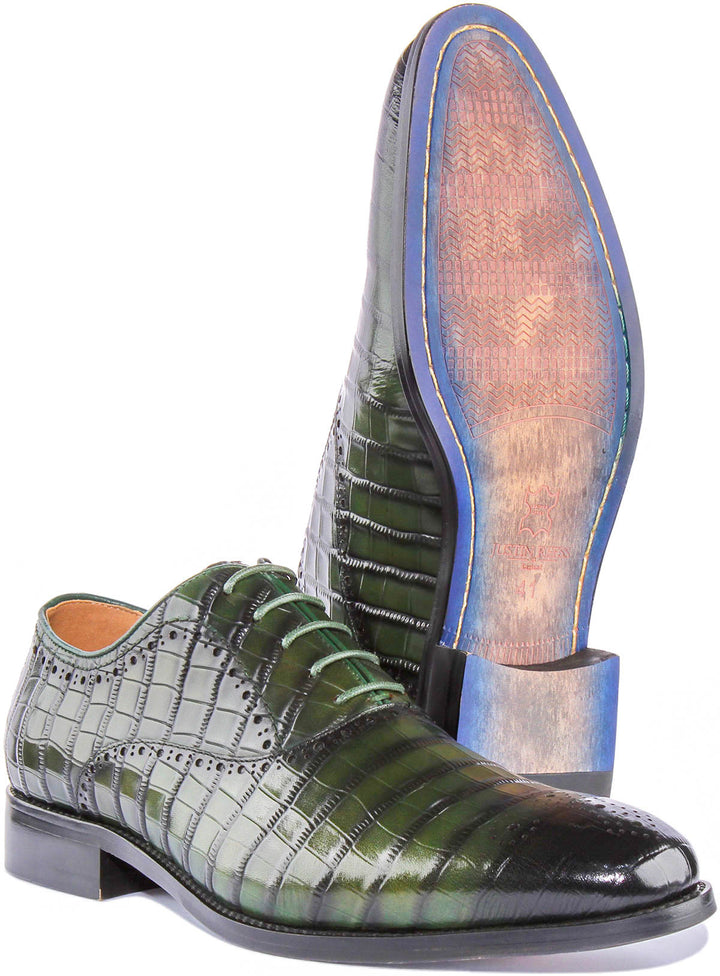 Andre Lace up Croc Print In Green