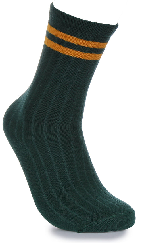 2 Pair Sport Socks In Green Yellow Stripe