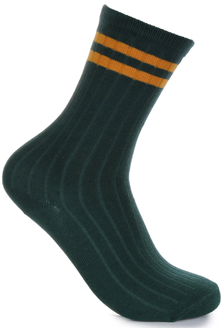 2 Pair Sport Socks In Green Yellow Stripe