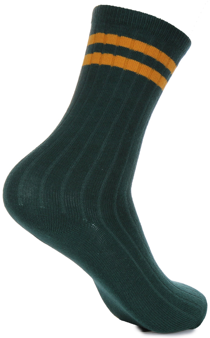 2 Pair Sport Socks In Green Yellow Stripe