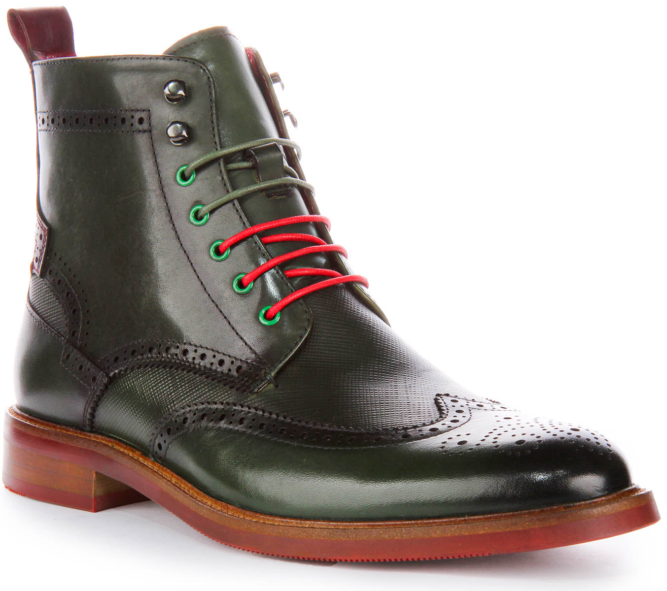 JUSTINREESS Cameron Ankle Boots Green Lace up Brogue Boot Justin Reess