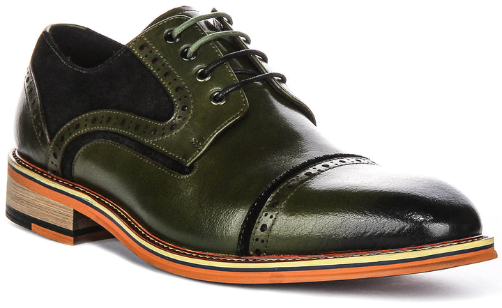 Dennis Two Tone Leather & Suede Lace up Shoes In Green