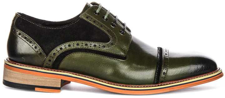 Dennis Two Tone Leather & Suede Lace up Shoes In Green