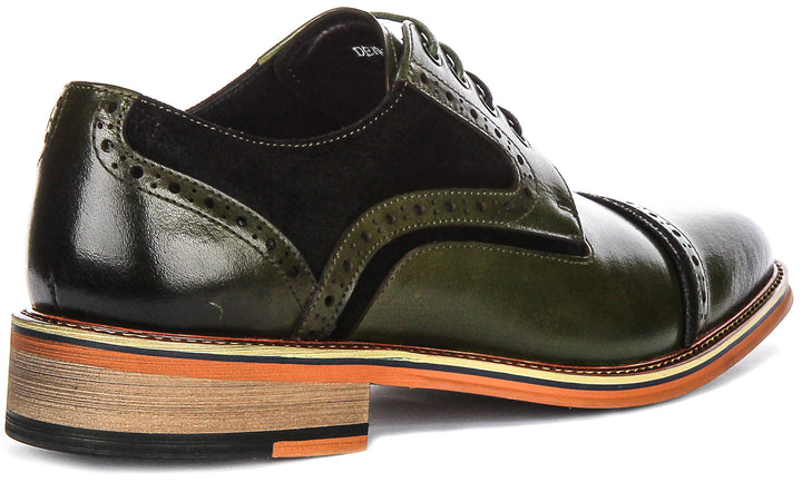 Dennis Two Tone Leather & Suede Lace up Shoes In Green