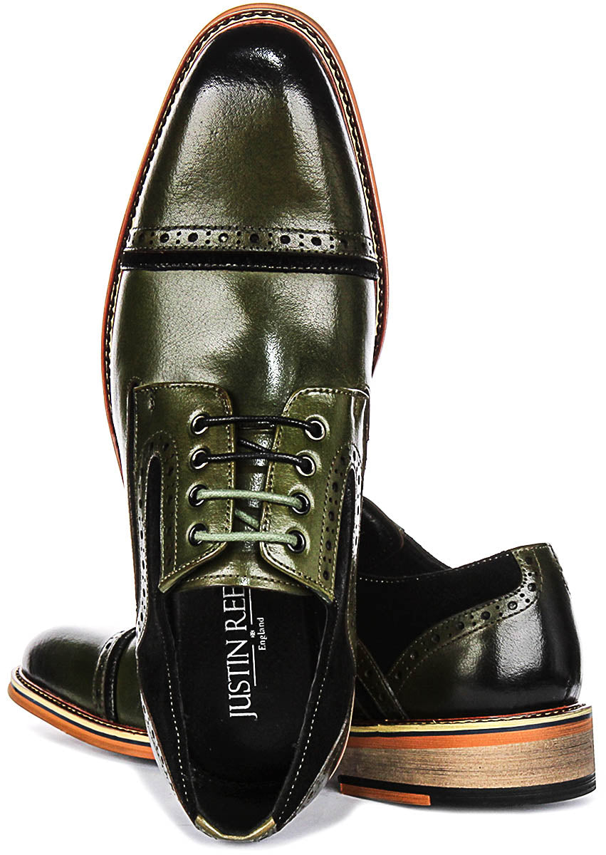 Dennis Two Tone Leather & Suede Lace up Shoes In Green