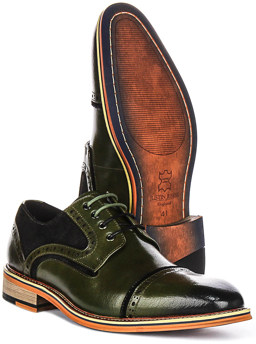 Dennis Two Tone Leather & Suede Lace up Shoes In Green