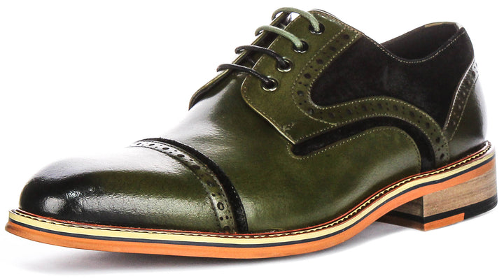 Dennis Two Tone Leather & Suede Lace up Shoes In Green