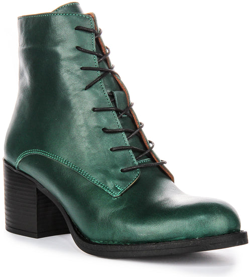 Milena Lace Up Ankle Boots In Green