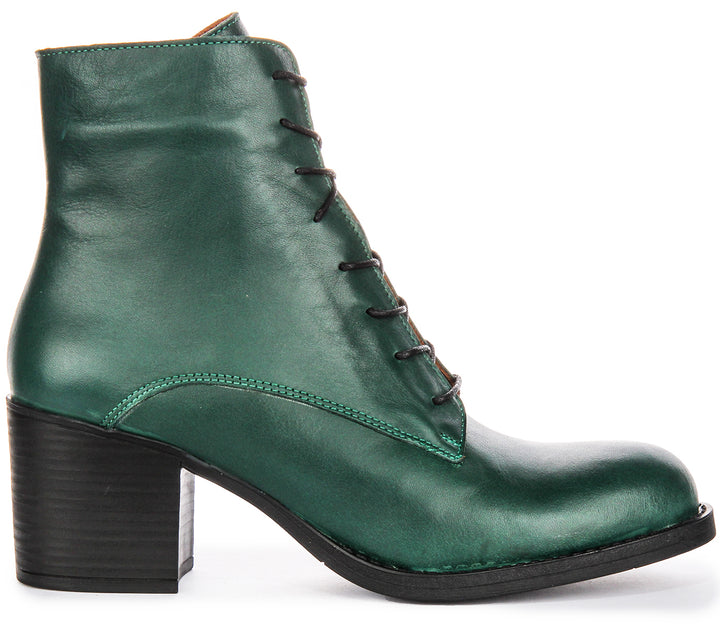 Milena Lace Up Ankle Boots In Green