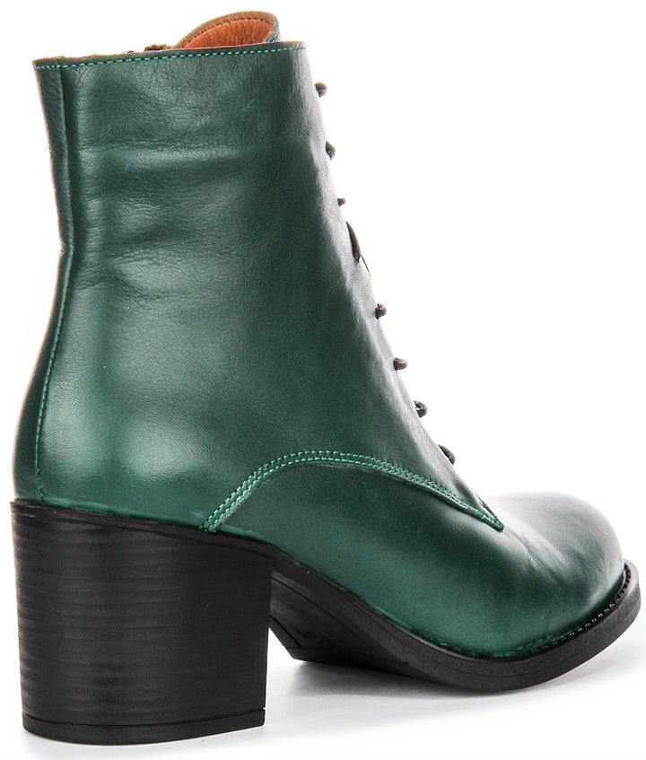 Milena Lace Up Ankle Boots In Green