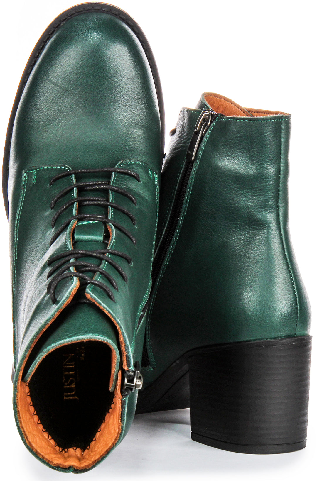 Milena Lace Up Ankle Boots In Green