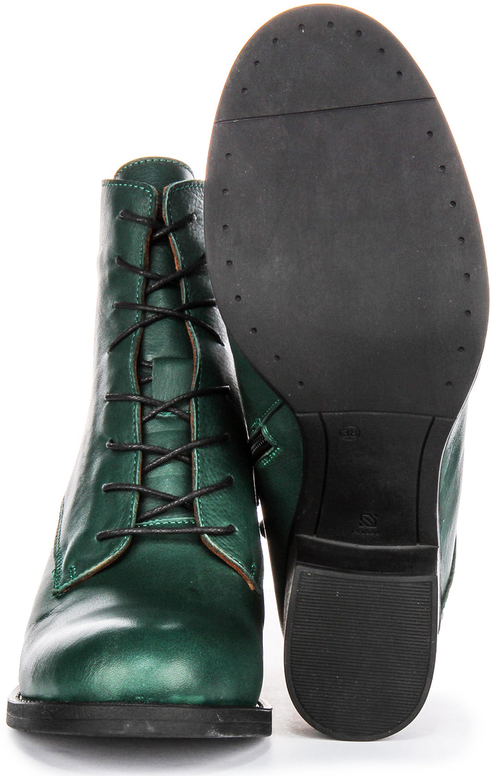 Milena Lace Up Ankle Boots In Green