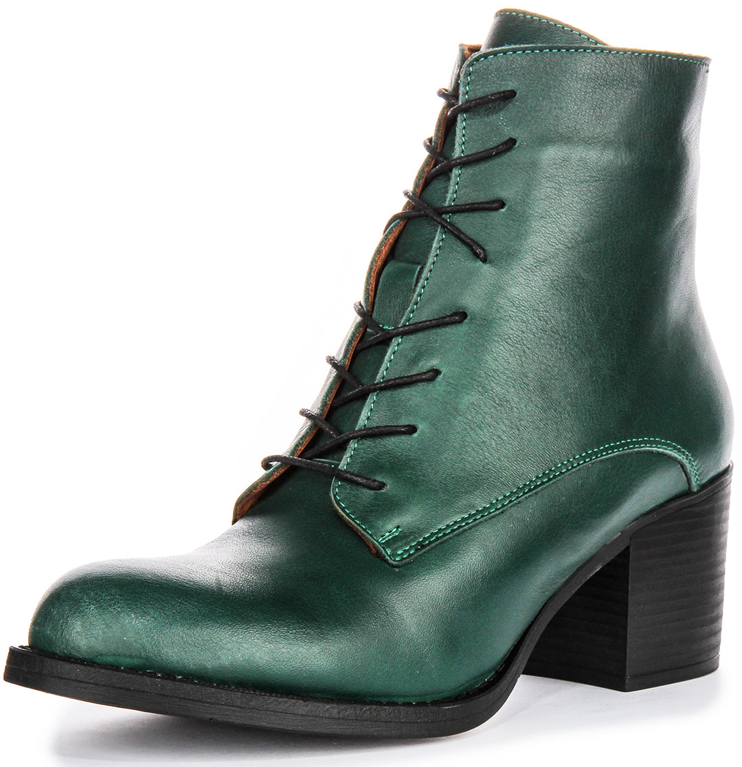 Milena Lace Up Ankle Boots In Green