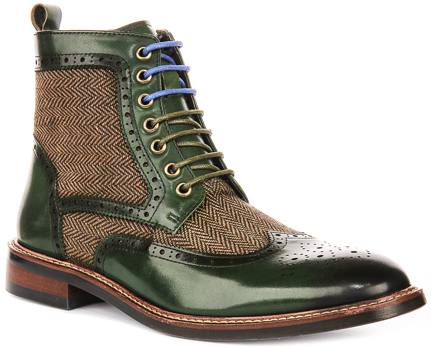 JUSTINREESS Mens Lace up Tweed Boot in Dark Green Leather | Zip ...