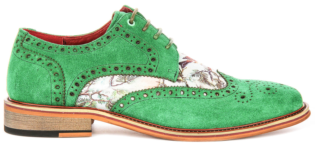 Wolf In Green Wildlife Print Brogue Shoes