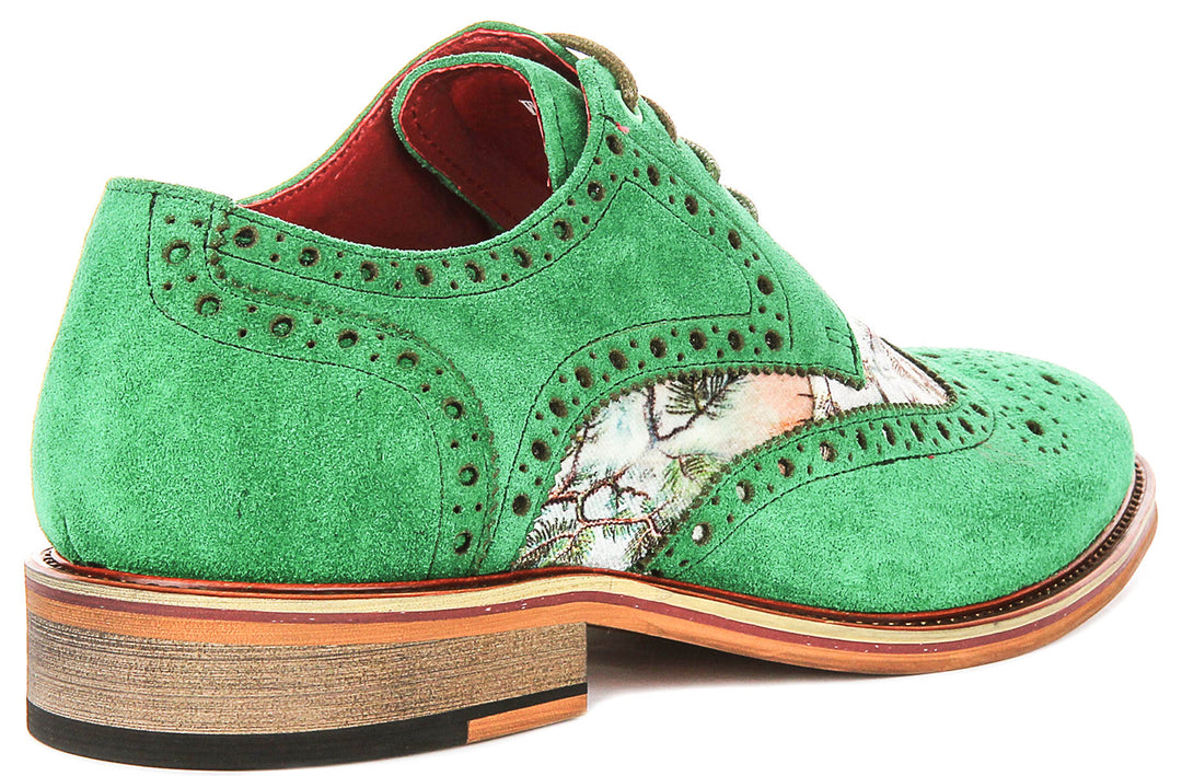 Wolf In Green Wildlife Print Brogue Shoes