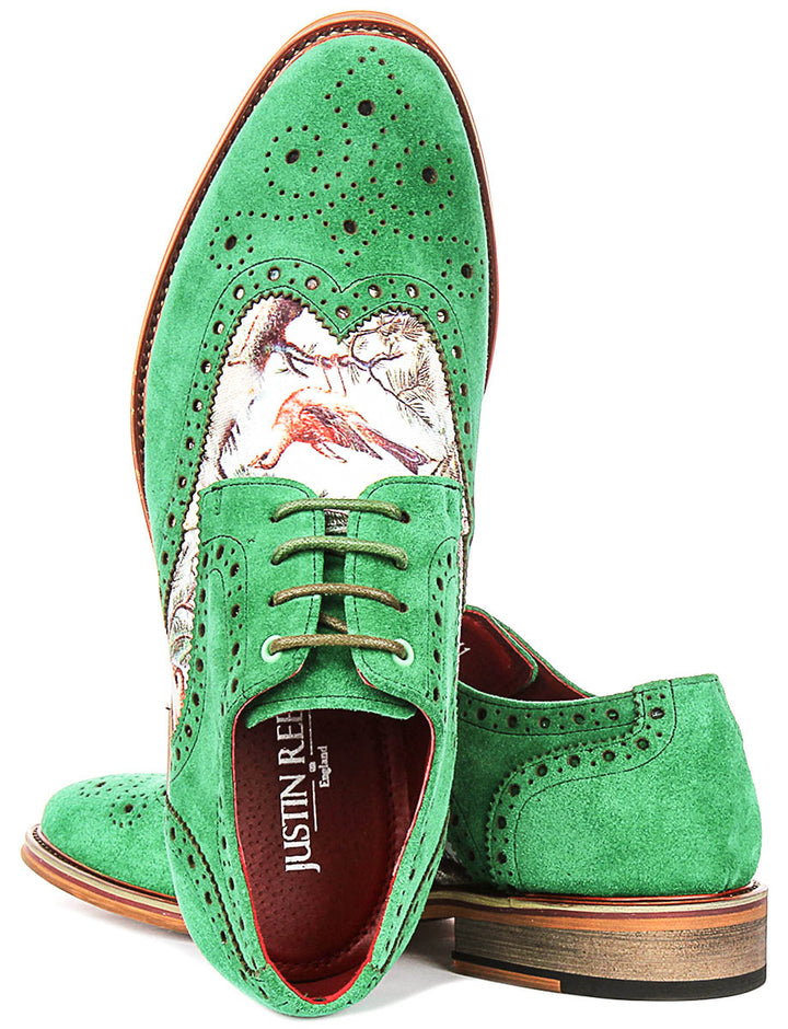 Wolf In Green Wildlife Print Brogue Shoes
