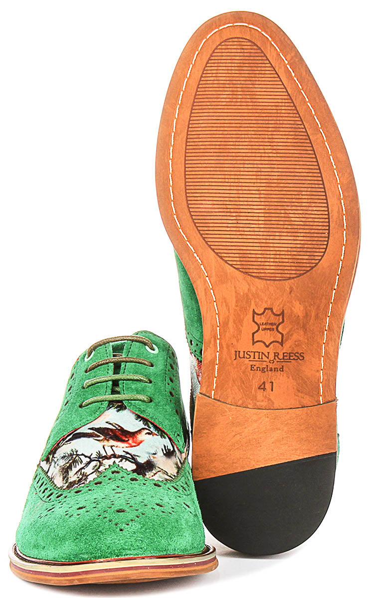 Wolf In Green Wildlife Print Brogue Shoes