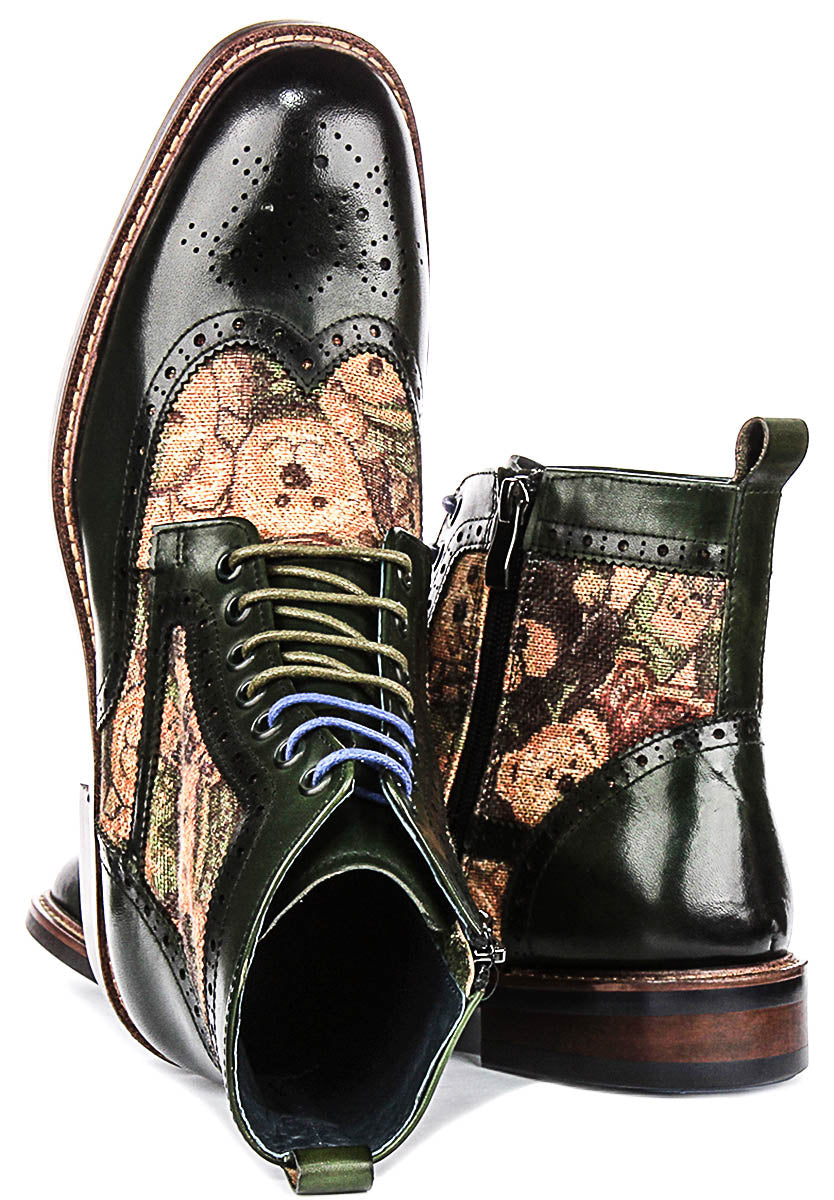 Teddy Hi In Green Brogue Boots