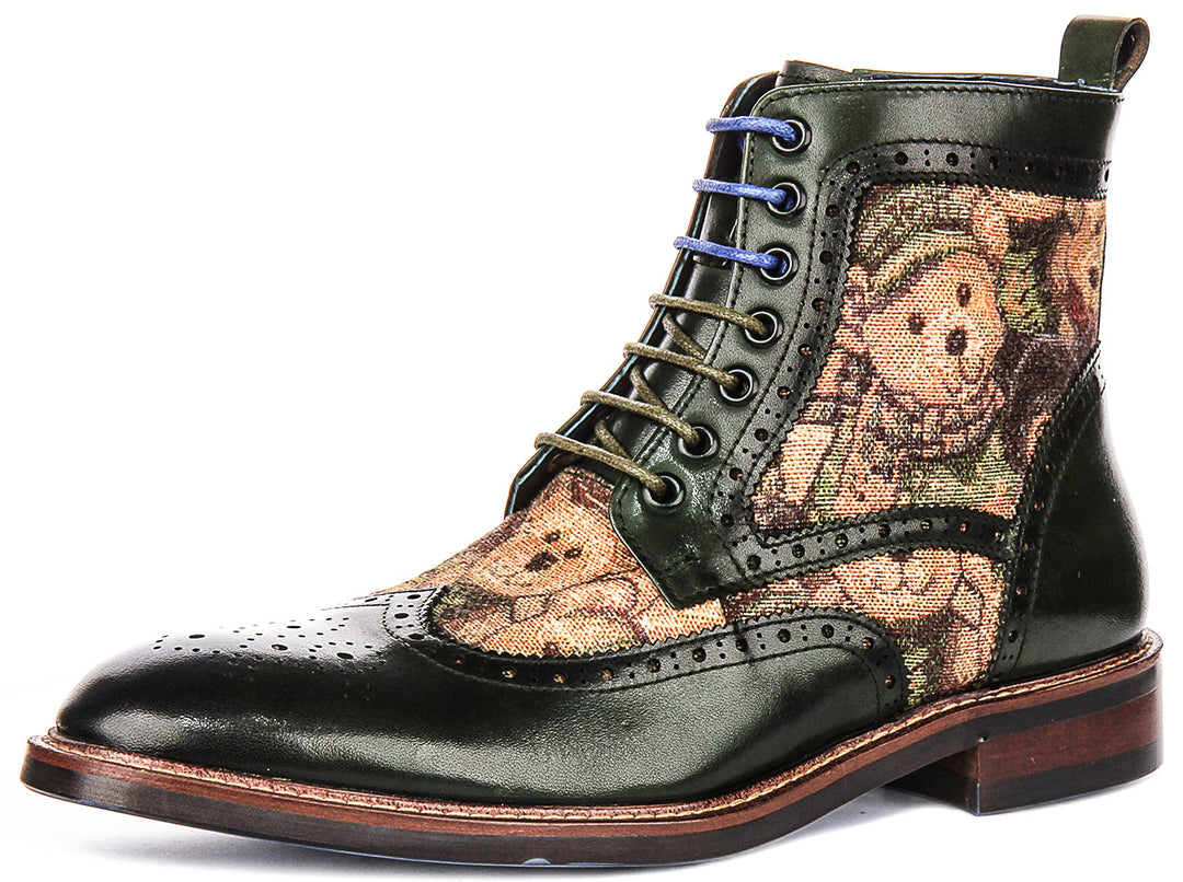 Teddy Hi In Green Brogue Boots