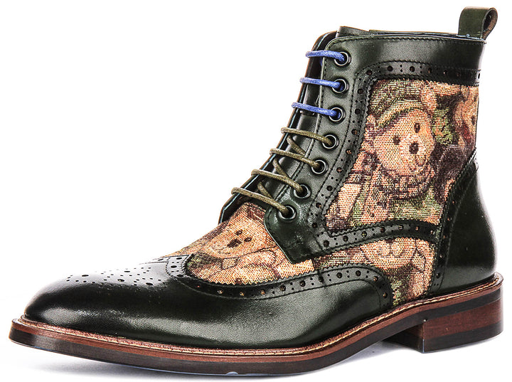 Teddy Hi In Green Brogue Boots