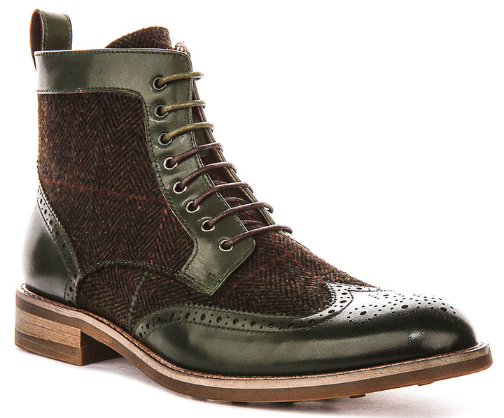Remi Brogue Boot In Green Tweed
