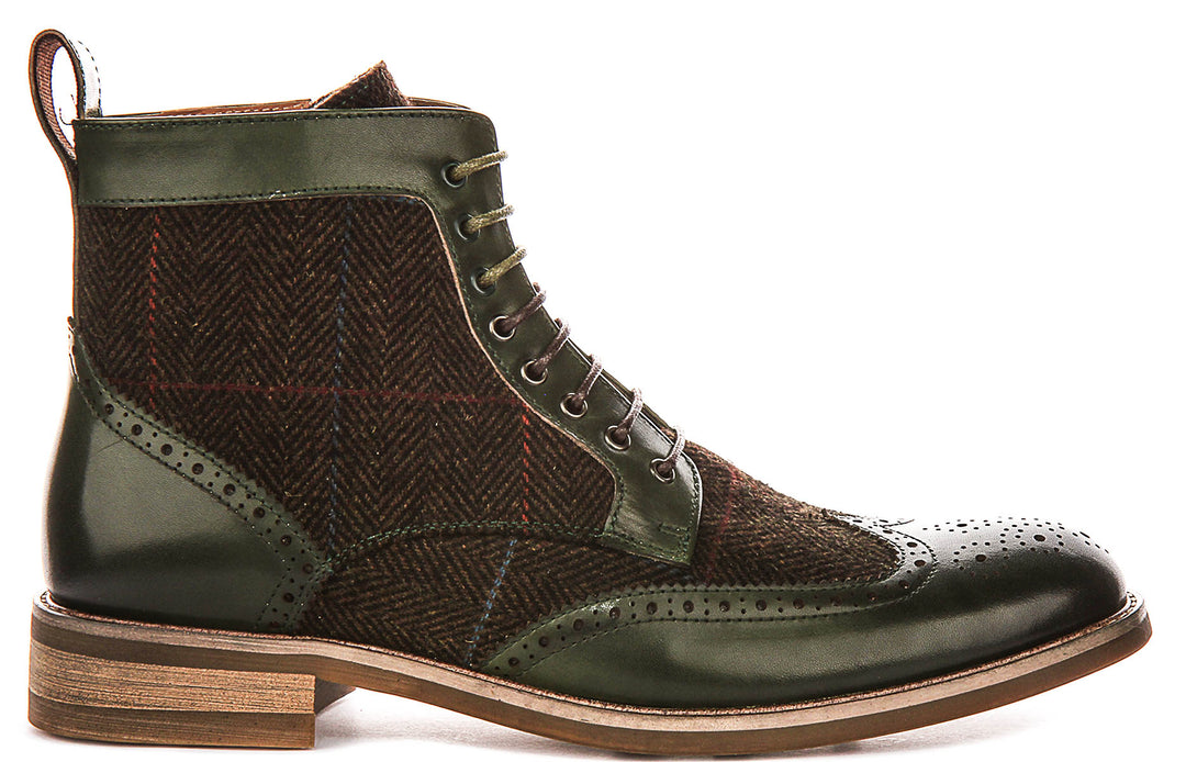Remi Brogue Boot In Green Tweed