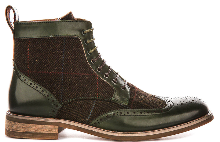 Remi Brogue Boot In Green Tweed