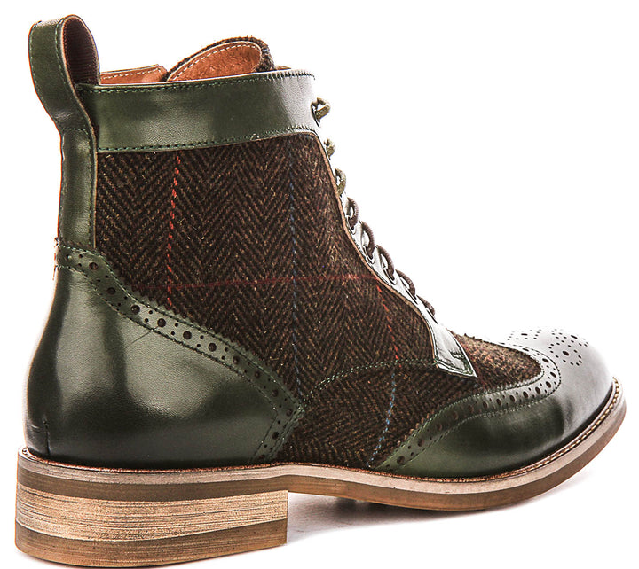 Remi Brogue Boot In Green Tweed