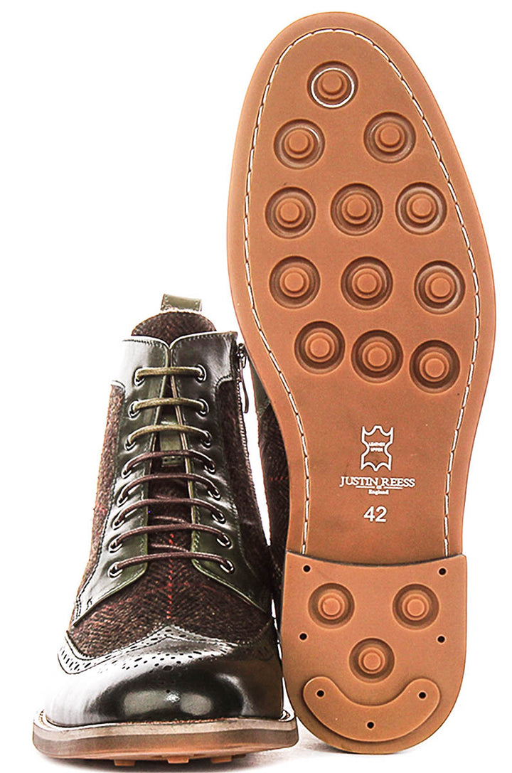Remi Brogue Boot In Green Tweed