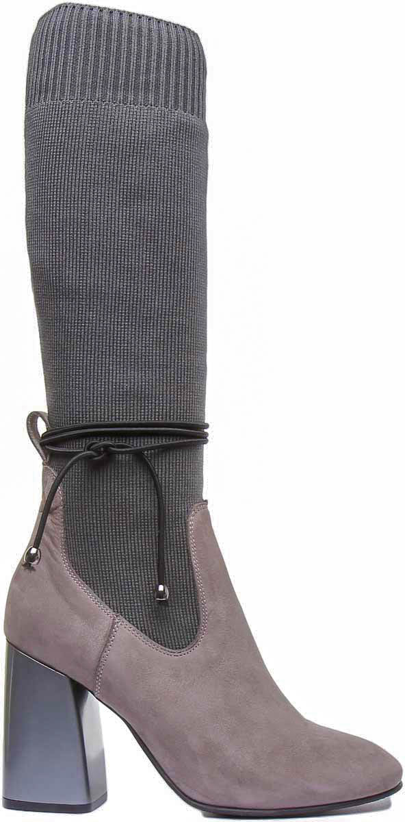 Holly Block Heel Sock Boot In Grey