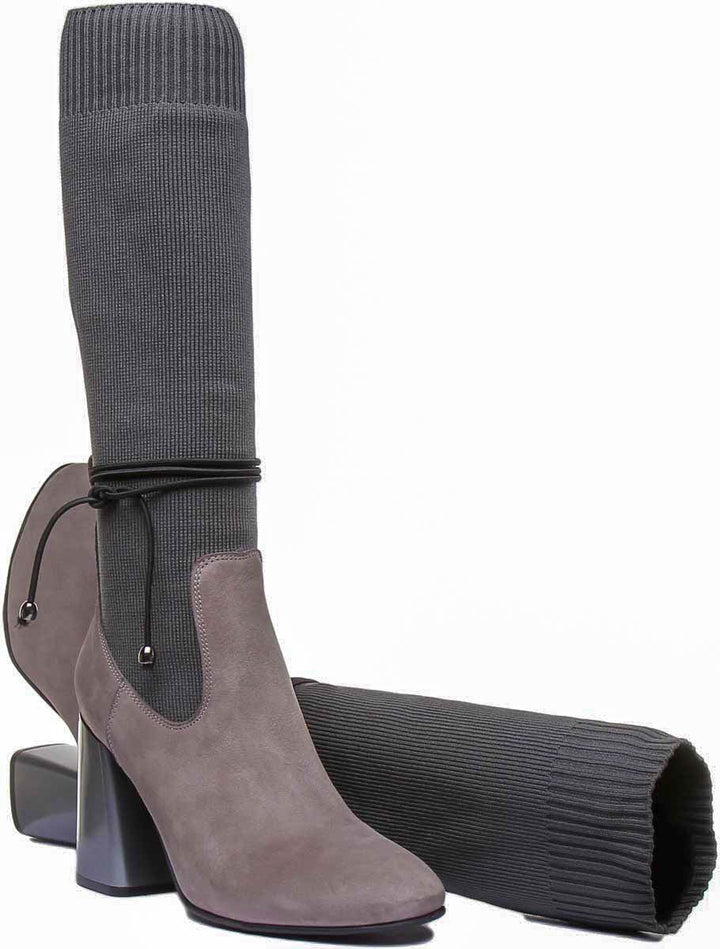 Holly Block Heel Sock Boot In Grey
