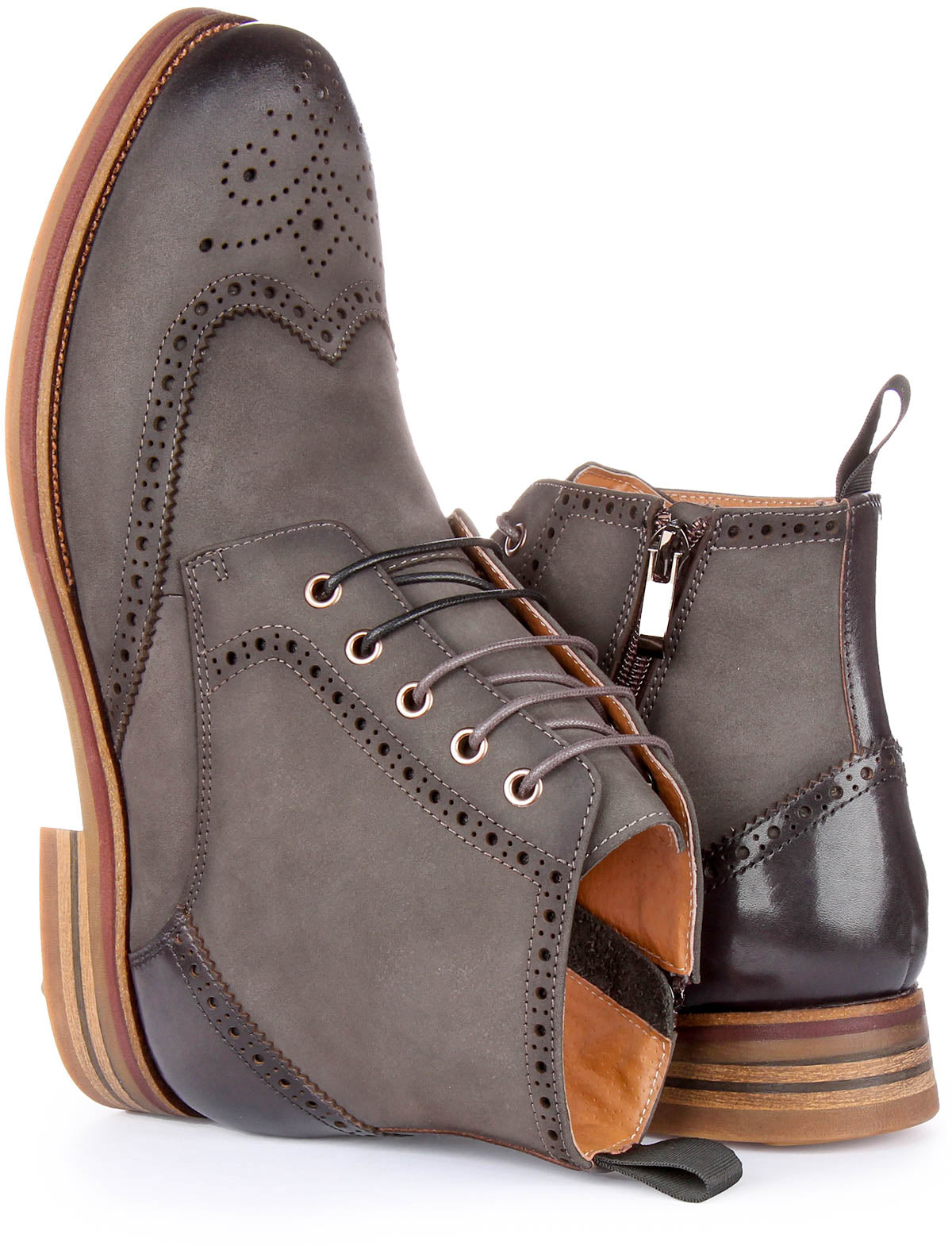 JUSTINREESS ENGLAND Reid Ankle Boots In Grey Lace Up Brouge