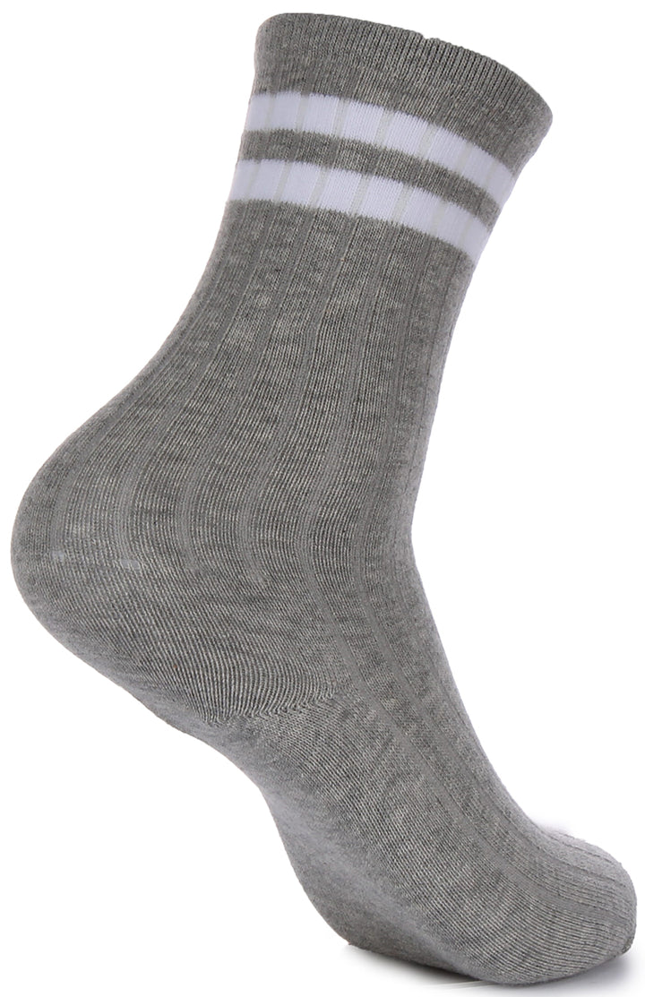 2 Pair Sport Socks In Grey White Stripe