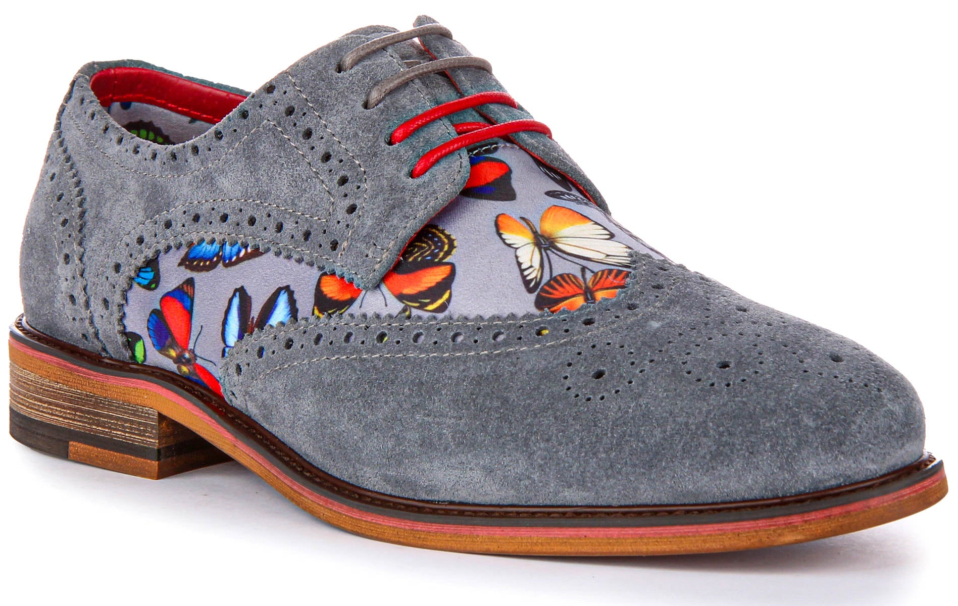 JUSTINREESS Womens Grey Suede Butterfly Lace Up Brogues Shoes – Justin ...