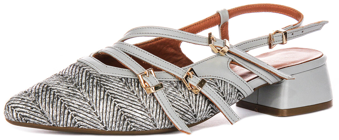Nellie Sling back Sandals In Grey Leather