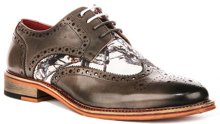 Wolf In Grey Wildlife Print Brogue Shoes