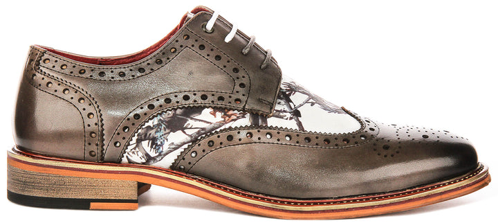 Wolf In Grey Wildlife Print Brogue Shoes