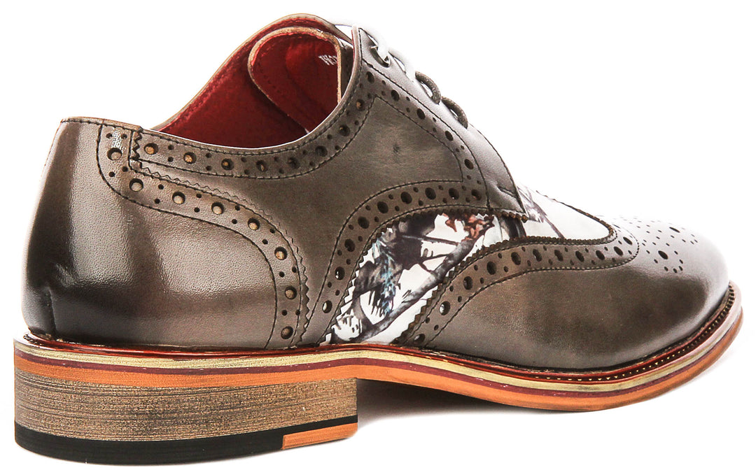 Wolf In Grey Wildlife Print Brogue Shoes