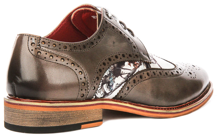 Wolf In Grey Wildlife Print Brogue Shoes